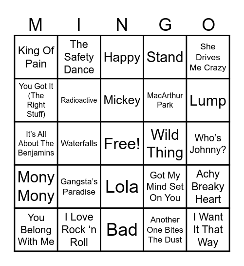 Original Songs Weird Al Did 2 Bingo Card