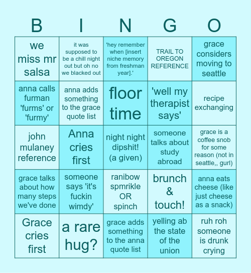 Grace & Anna Reunion ! Bingo Card