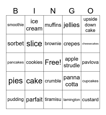 dessert bingo Card