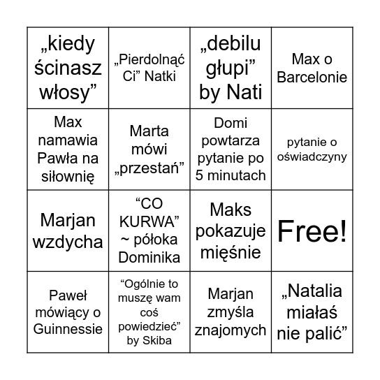 stolik stoi jak stał Bingo Card