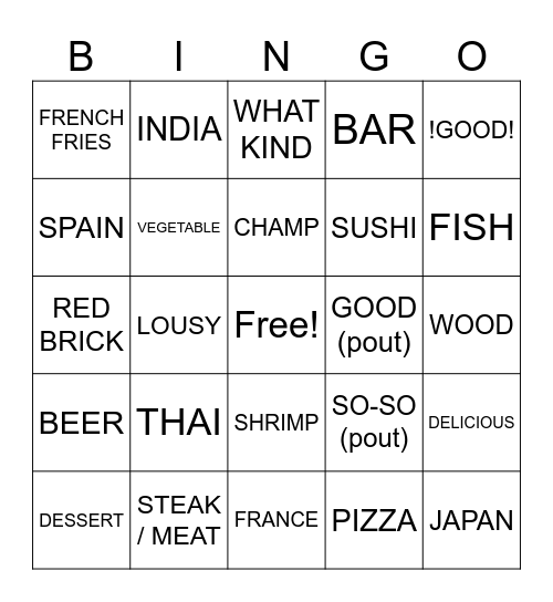Describing a Restaurant (9.7) Bingo Card