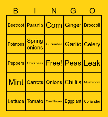 Veggie bingo Card