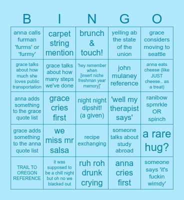 Grace & Anna Reunion ! Bingo Card