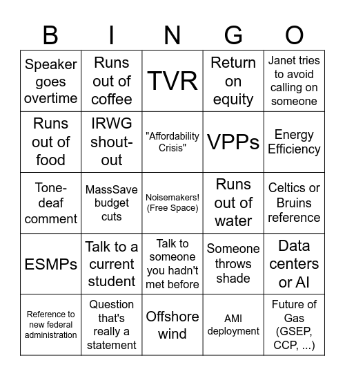 Energy Prom Bingo Card