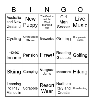Retirement Bingo Card