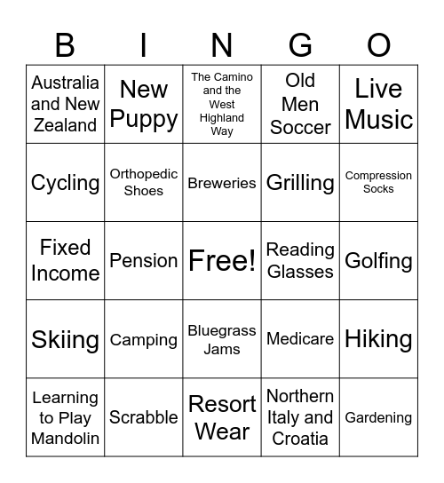 Retirement Bingo Card