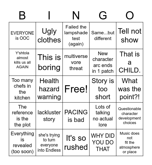 Dawntrailing off the deep end Bingo Card