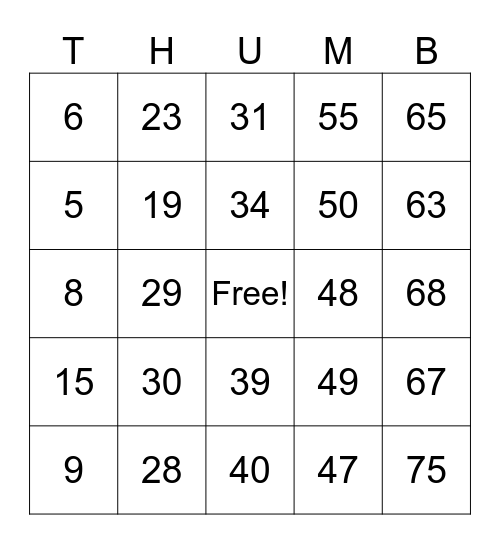 BINGO BLAST OFF Bingo Card