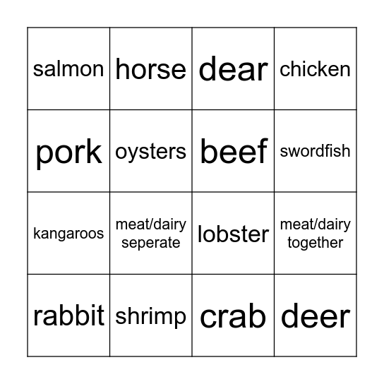 Kosher Bingo Card