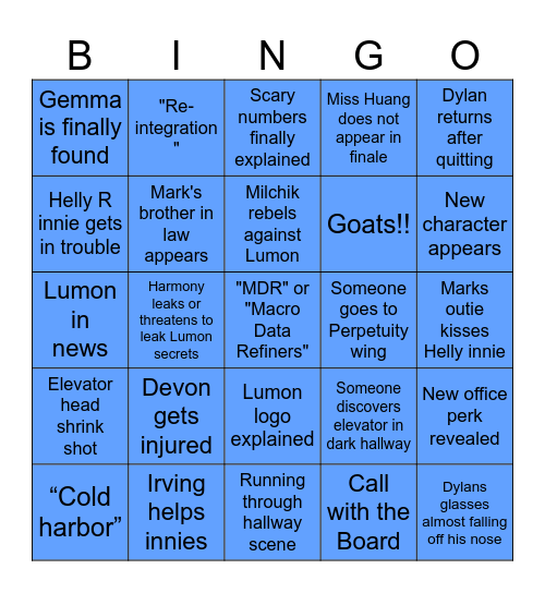Severance S2 Finale Bingo Card