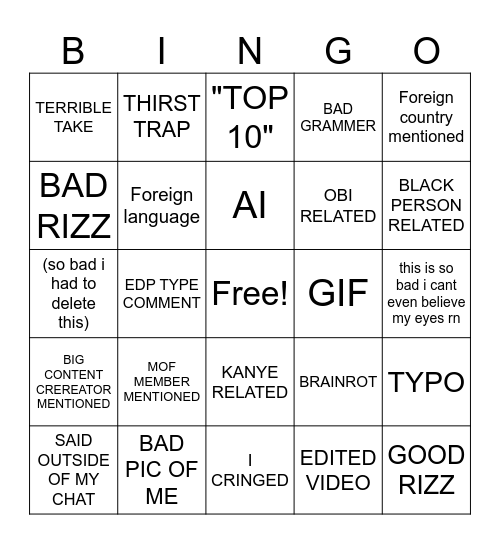 OUT OF POCKET MOMENTS Bingo Card