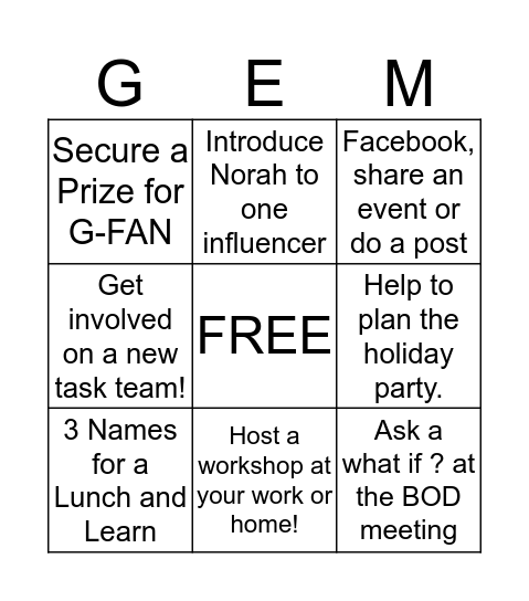 Gems Board Bingo Card