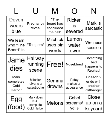 Severance Season 2 Finale Bingo Card