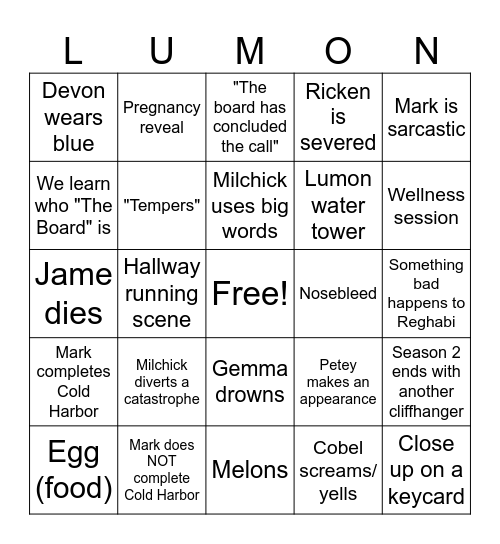 Severance Season 2 Finale Bingo Card