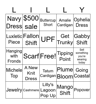 Riverside Ladies Bingo Card