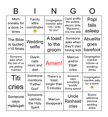 Wedding Bingo Card