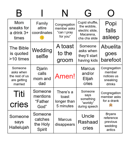 Wedding Bingo Card