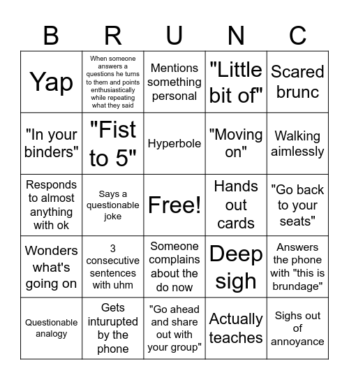 Mr Brundage bingo Card
