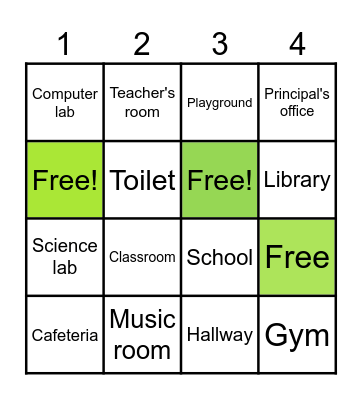 Parts of the school Bingo Card