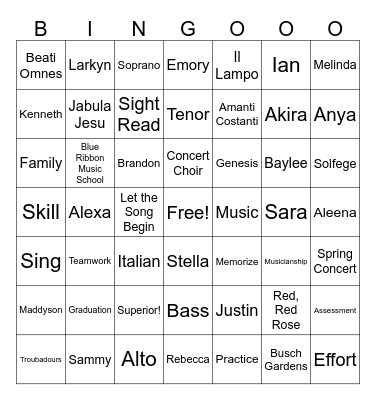 Assessment Celebration Bingo Card