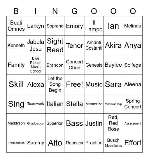 Assessment Celebration Bingo Card