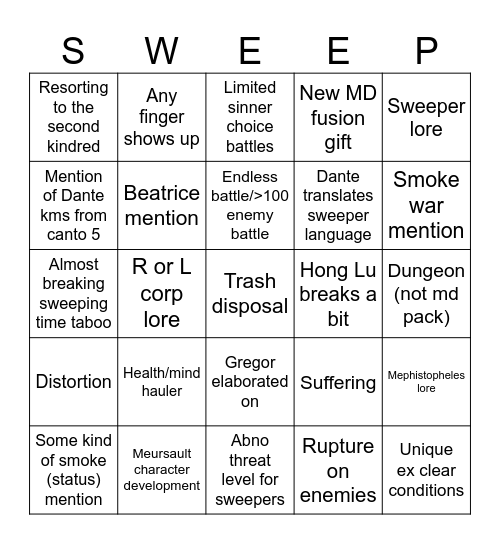 Nocturnal Sweeping Bingo by Summer Bingo Card