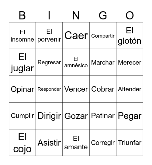 Spanish II - Lesson 15 Bingo Card