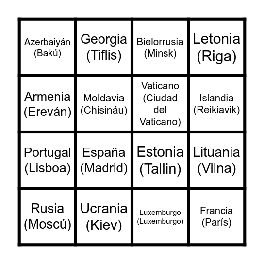 bingo geografico Bingo Card