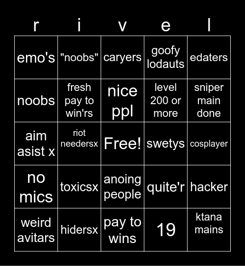 rivels bingo card Bingo Card