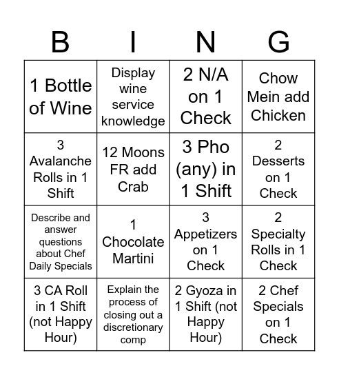 Week 4 BING Bingo Card