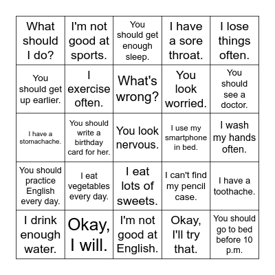 Lesson 2 Bingo Card