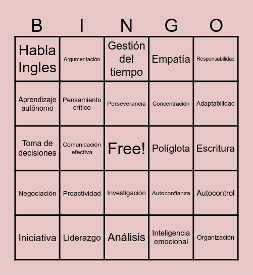 Habilidades Bingo Card