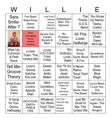 *Will's Favorite Songs* Bingo Card