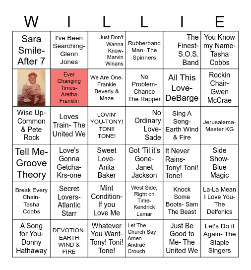 *Will's Favorite Songs* Bingo Card