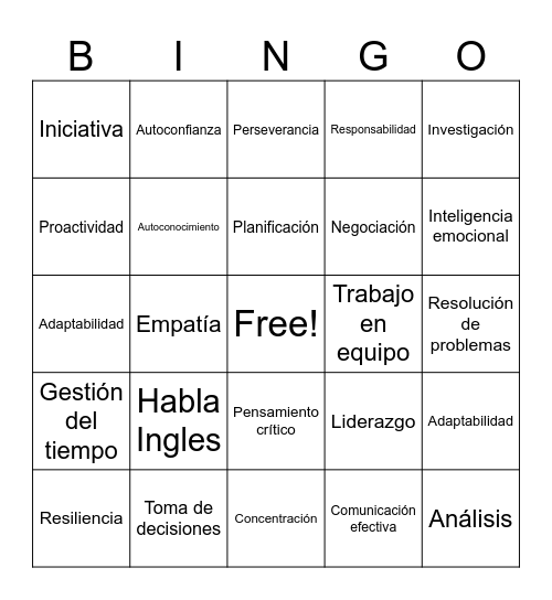 Habilidades Bingo Card