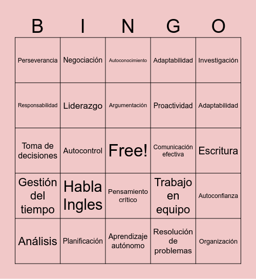 Habilidades Bingo Card