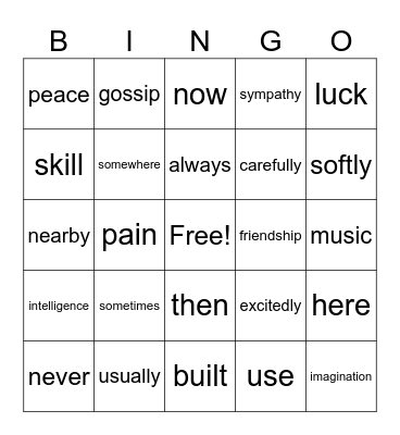 Elementary Vocabulary Bingo Card