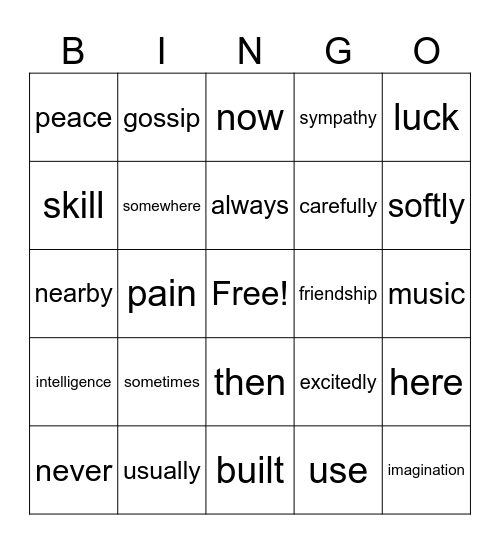 Elementary Vocabulary Bingo Card