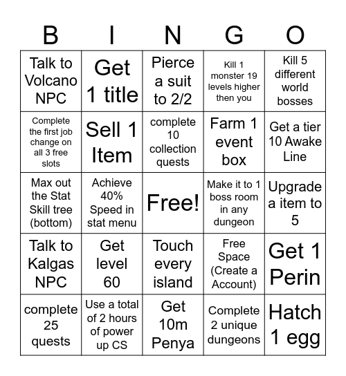 Flyff Bingo Event Bingo Card