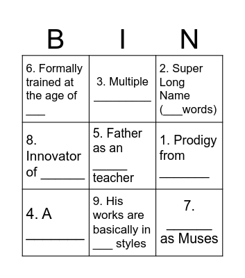 Fun facts of Picasso! Bingo Card