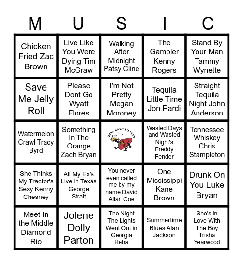 Country and Western Bingo Card