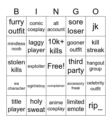 TSB Bingo Card