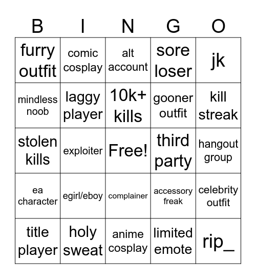 TSB Bingo Card