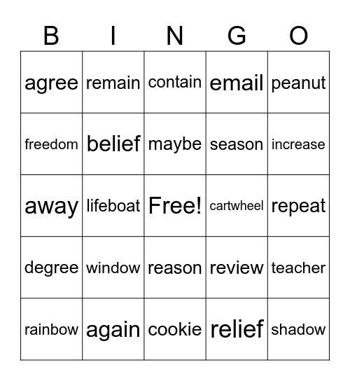Vowel Teams - (2 syllable words) Bingo Card