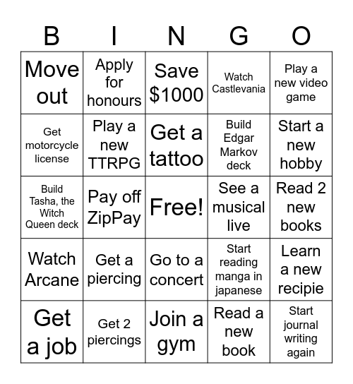 2025 Bingo Card Bingo Card