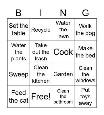 Household Chores Bingo Card