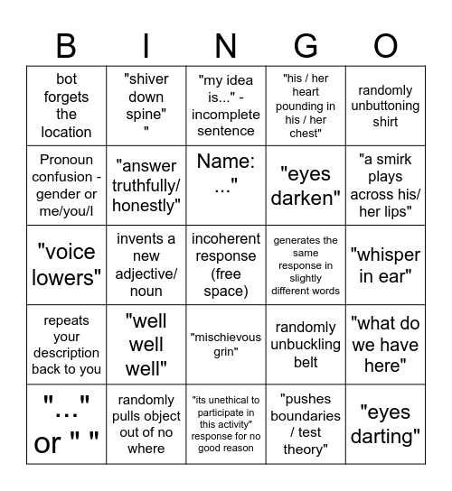 Chai Character Speaking Quirks Bingo Card