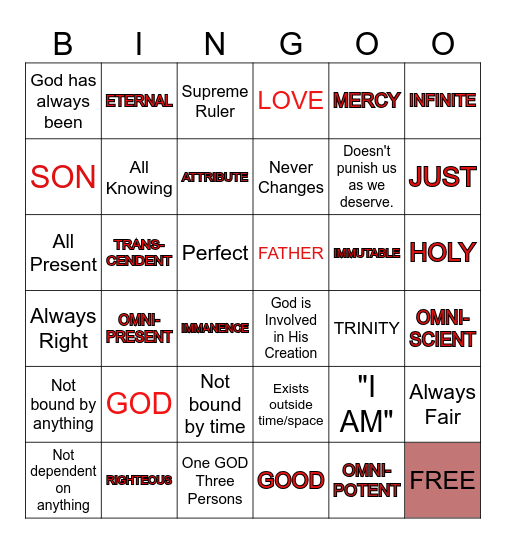 ATTRIBUTES OF GOD Bingo Card