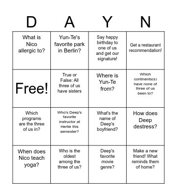 March Darlings <3 Bingo Card