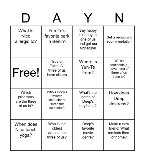 March Darlings <3 Bingo Card